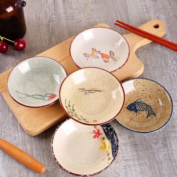 NEW! Japanese Retro Porcelain Side Dish Ceramic Side Dishes Bowl - Set of 5 - Picture 2 of 7